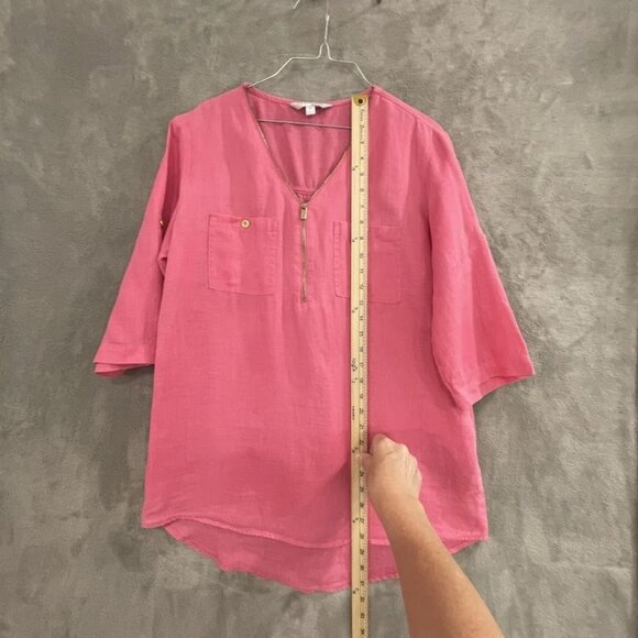 Company Ellen Tracy Shirt Womens Medium Linen Zip Front Pockets Blouse Top - Picture 5 of 16